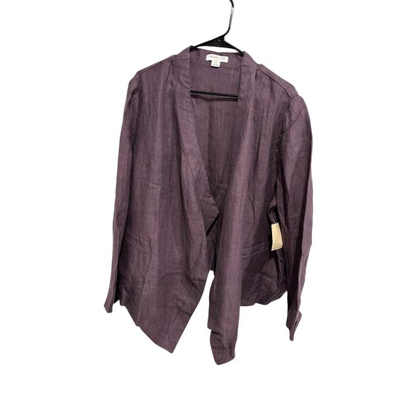 Coldwater Creek NWT Plum Linen Open-Front Cardigan Blazer Jacket Sz PXL - Picture 1 of 11